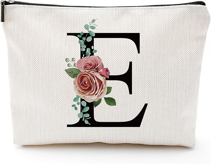 Comanro Initial A-Z Personalized Letter Makeup Bag, Monogrammed Bridesmaid Gifts/Presents Cosmetic Bag, Portable Stationery Storage Organizer Pouch, Friendship Love Travel Makeup Bags