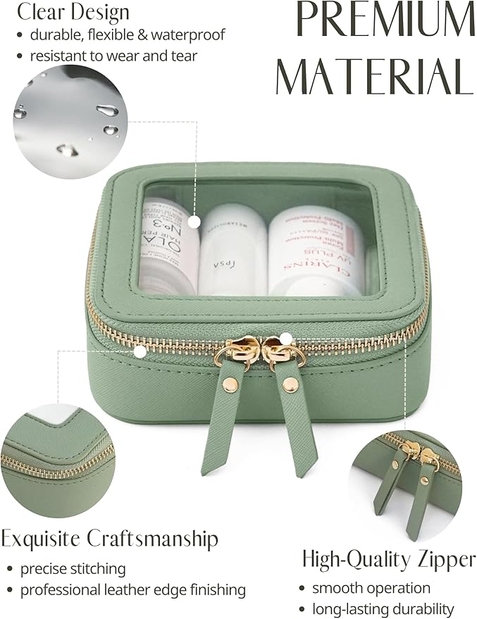 Popvibe Small Clear Makeup Bag for Purse, Travel Cosmetic Case Green, Mini