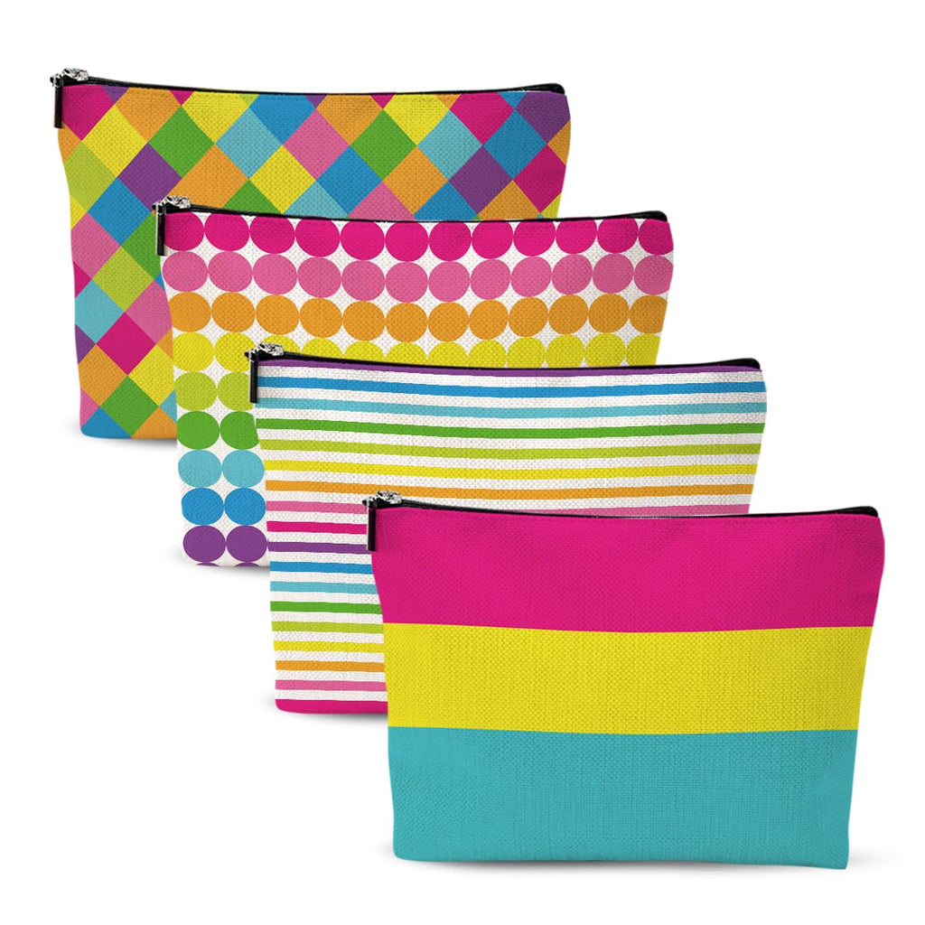 4pcs Colorful Rainbow Makeup Bag, Bright Neon Colors Cosmetic Bag, Christmas Wedding Anniversary Birthday Friendship Gifts for Women Girls Best Friends Bridesmaid Bestie Mom Travel Toiletry Bag
