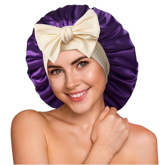 YFONG 100% Mulberry Silk Bonnet for Sleeping Women Men, Large Double Layer