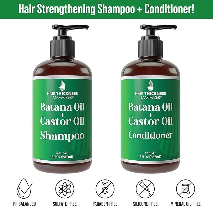 Batana Oil Shampoo for Hair Growth 8oz with Castor, Rosemary Oil to Strengthen, Cleanse & Moisturize Hair without Stripping Natural Oils. Color Safe Batana Shampoo for Women, Men