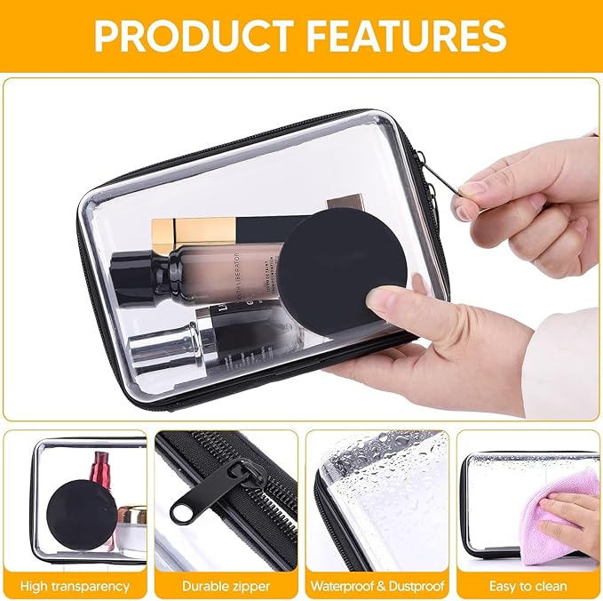 Calantre 3PCS Clear Hard Shell Zipper Case 13.8 * 11.8 * 2 IN (Black)