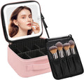 Chomeiu Makeup Bag with LED Mirror, Cute Cosmetic Bags for Women and Girls, Travel Train Case Artists Organizer Large Make Up Bags with 3 Color Light Up Mirror & Removable Brush Compartment, Pink