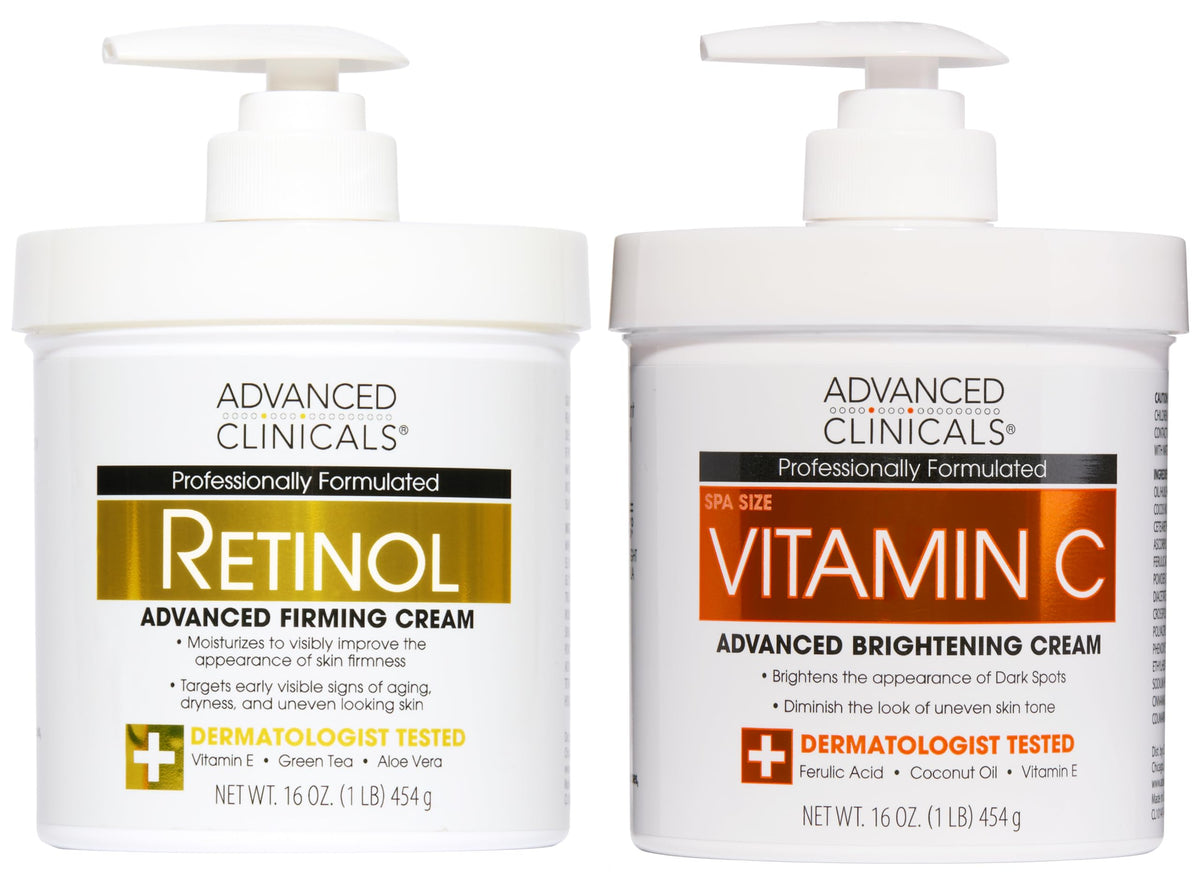 Advanced Clinicals Collagen Peptides Body Lotion + Hyaluronic Acid Moisturizer 2PC Skincare Set For Women & Men | Dry Skin Moisturizing Body Cream Helps Diminish Appearance Of Crepey Skin, 2PC Bundle