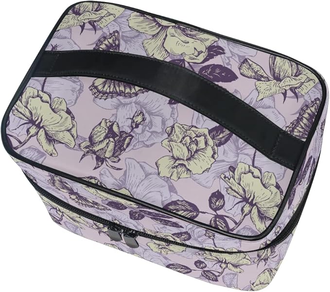 MNSRUU Makeup Bag, Vintage Butterfly And Flowers Travel Makeup Organizer Bag Cosmetic Cases Toiletry Bags for Girl Women Ladies