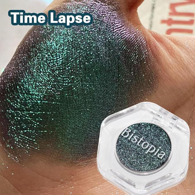 Bistopia Holographic Glitter Single Eyeshadow, Pearlescent Shimmer Metallic Cream Powder Eye Makeup, Blendable Long Lasting Waterproof, Multi-Use Face Highlighter, 2g(Time Lapse)