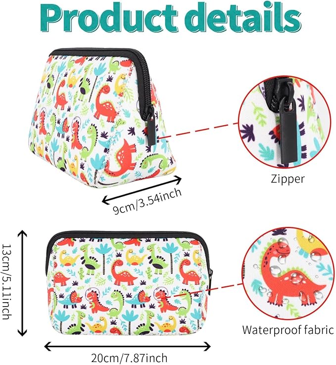 AJLTPA Waterproof Neoprene Cosmetic Bag, Cartoon Dinosaur