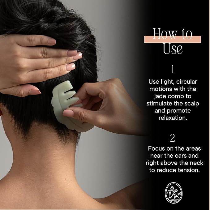 Mount Lai | Hand-Carved Natural Jade Massaging Gua Sha Comb | Gua Sha Jade Comb Scalp Massager and Gua Sha Scraping Tool | Balances and Cools Scalp, Promotes Relaxation and Blood Circulation