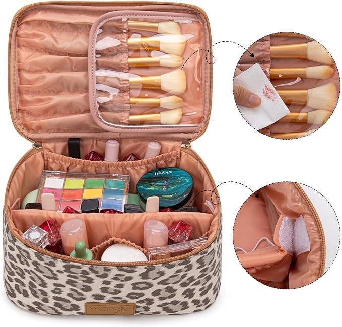 Wrangler Travel Makeup Bag 2pcs Set Cosmetic Bag with Makeup Brush Holder