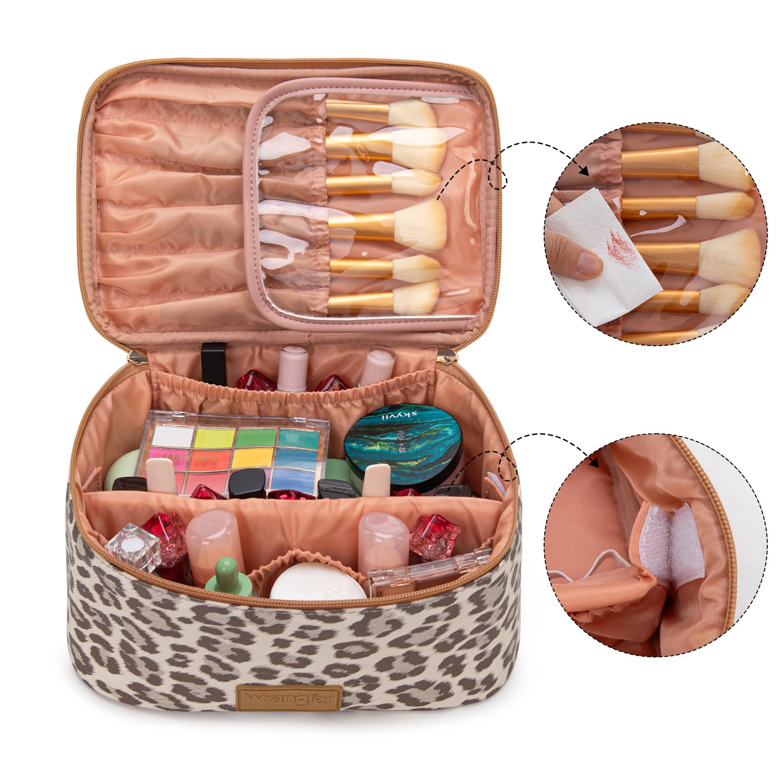 Wrangler Travel Makeup Bag 2pcs Set Cosmetic Bag with Makeup Brush Holder