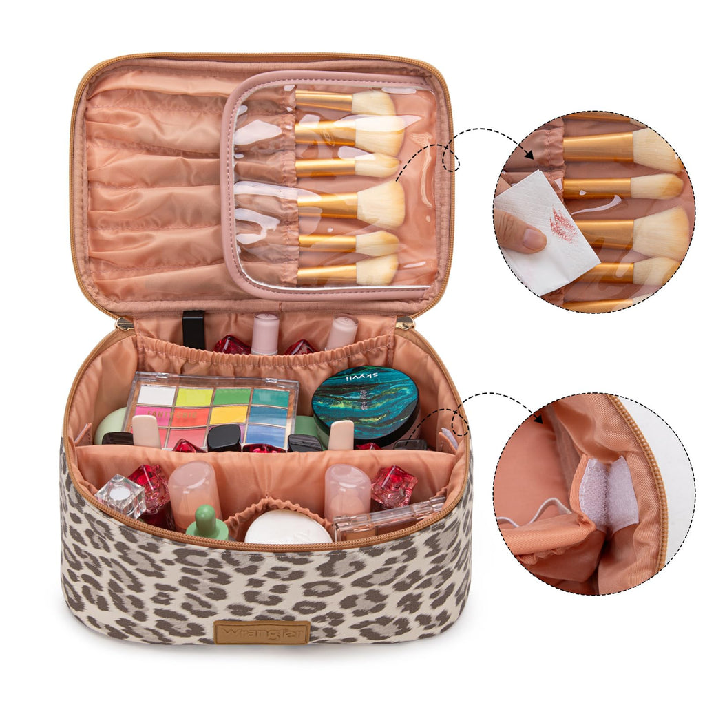 Wrangler Travel Makeup Bag 2pcs Set Cosmetic Bag with Makeup Brush Holder