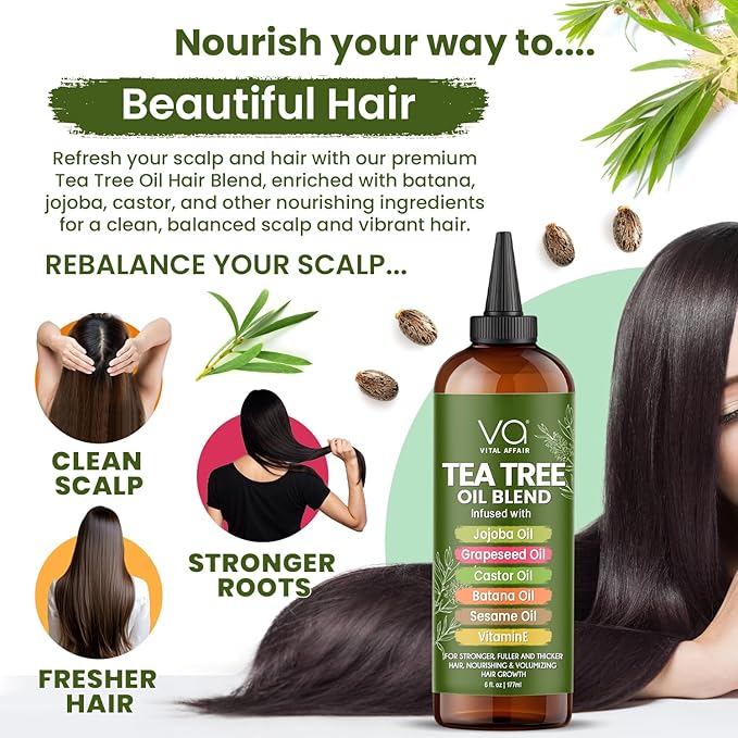 Tea Tree Hair Growth Oil 6 Fl Oz With Jojoba, Castor, Batana Oil