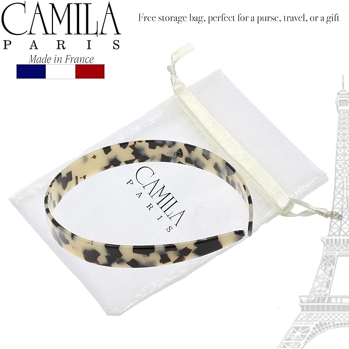 Camila Paris CP3467 French Headband for Women, Handmade White Tokyo, Strong Hold Grip Women's Hair Band, Ligth and Very Flexible, No Slip Durable Styling Girls Hair Accessories, Made in France