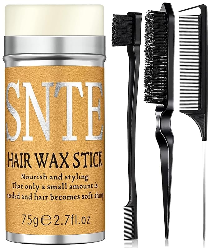 Hair Wax Stick and Slick Back Hair Brush Set to Tame Frizz, Flyaways, Sleek Ponytails, Buns & Braids - 12H Hold, Non-Greasy Hair Styling Kit, Styling Accessories for Teen Girls, Women, Kids, Men