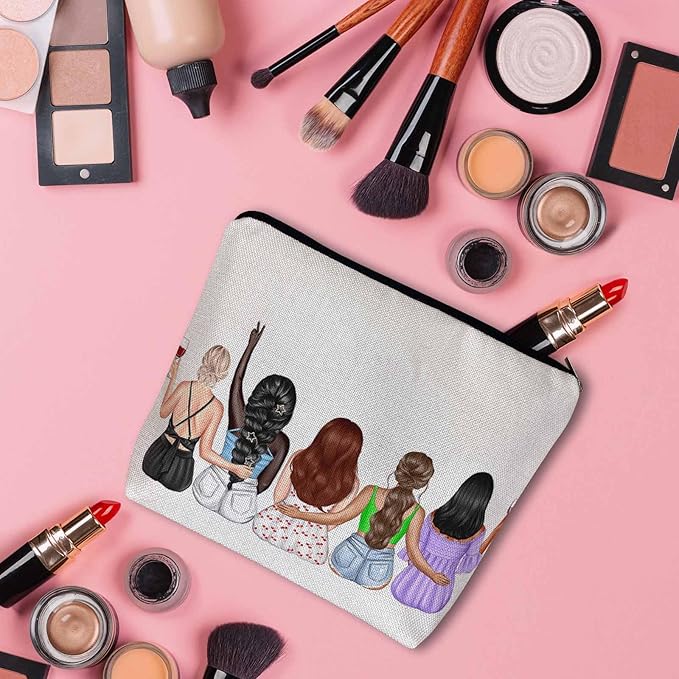 Kalygon Women Cosmetic Bag Best Friends, Pretty Women Soul Sisters Cute Makeup Bag For Purse Cosmetic Travel Bag For Toiletries Makeup Storage Bag Flax Skincare Bag Make Up Pouch Bags