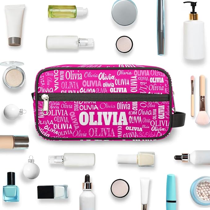 KFNHN Custom Name Rosy Pink Organizer Case Toiletries Container Bag