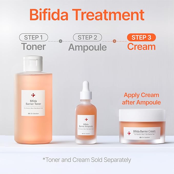 CU Dr. Solution Bifida Barrier Toner, Ampoule, and Cream, Korean Skincare Set