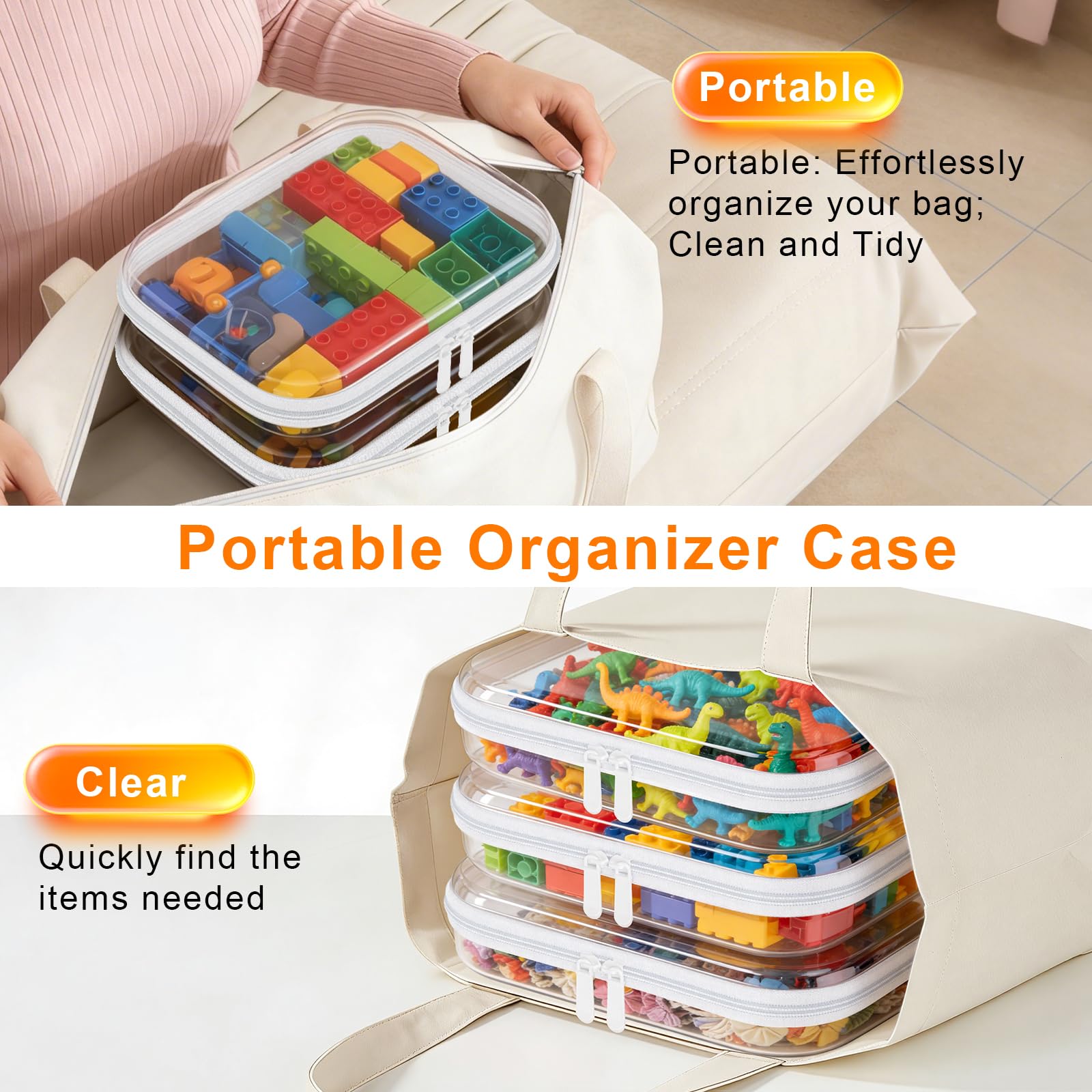 3PCS Clear Hard Shell Zipper Case,9.9*7.9*2in,Travel Toiletry Cosmetic Bags