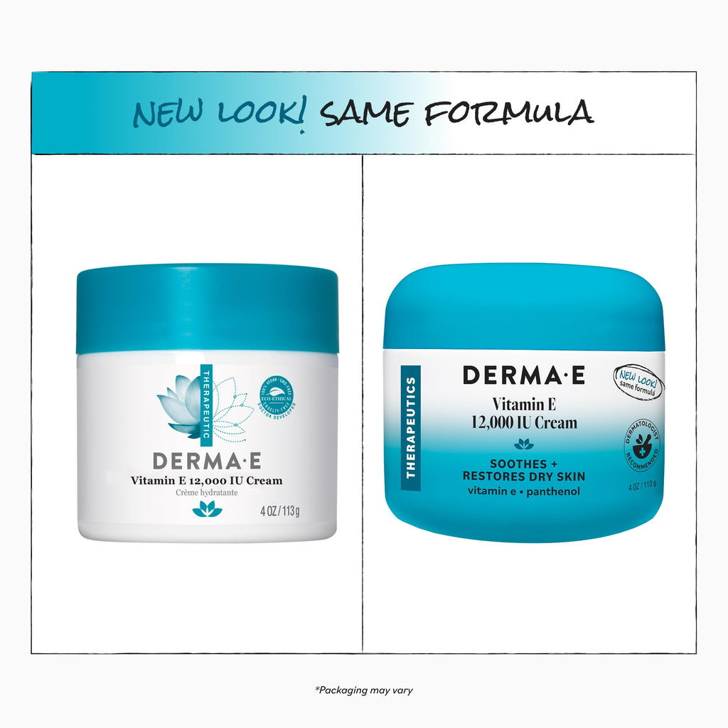 DERMA E Vitamin E Cream 12,000 IU Face Cream, 4 Oz Soothing & Protecting