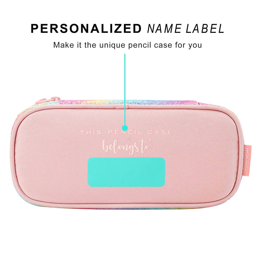 mibasies Girls Pencil Case for Kids, Multi-Slot Pencil Pouch, Pink Blue Rainbow