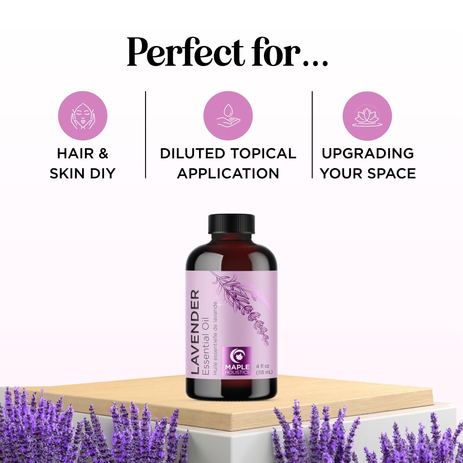Pure Lavender Essential Oil - Lavender Oil for Hair Skin and Nails Plus Aromatherapy Diffusers Humidifiers Linens and Baths for at Home Spa Self Care - Premium Grade Non-GMO in Glass Bottle (4 Fl Oz)
