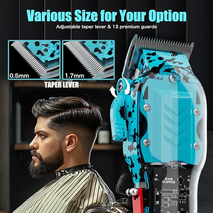 Tuanchuanrp Professional Hair Clippers for Men, Cordless Barber kit for Hair Cutting & Grooming, Hair Clippers Set for Barber Haircut with LED Display 8 Fade Taper Combs(Blue)