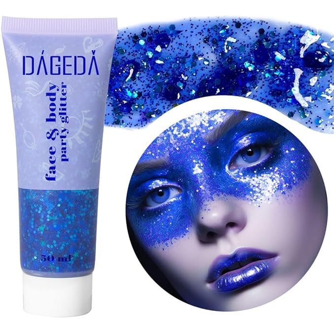 DAGEDA Blue Body Glitter Gel, Sparkly Hair Face Glitter Makeup Accessories