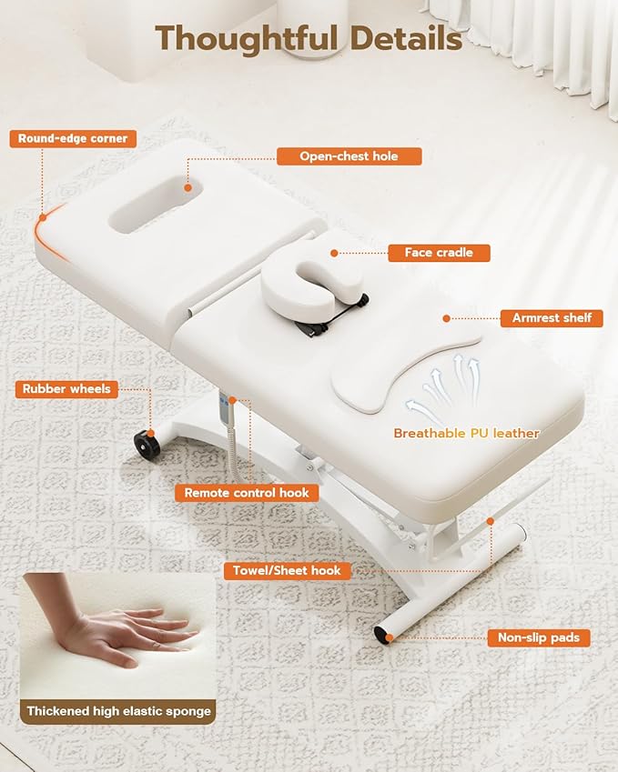 Paddie 550lbs Hi-Lo Electric Massage Table Professional, White