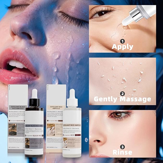 2 PCS Peel Shot Glow Rice Ampoule Duo Black Rice Exfoliant&White Rice Exfoliant Gentle Facial Body Exfoliant for All Skin Types Rice Peeling Shot to Brighten Smooth Rice Exfoliant 2.7 Fl oz/80ml each