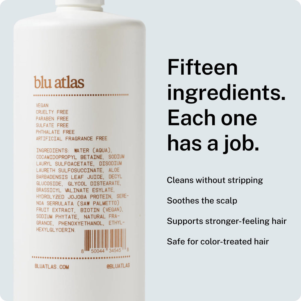 Blu Atlas Natural Shampoo for Men — Sulfate-Free for All Hair Types, 15 Ingredients, No Filler, Helps with Dandruff and Dry Scalp — Coconut Apricot Scent, 32 oz