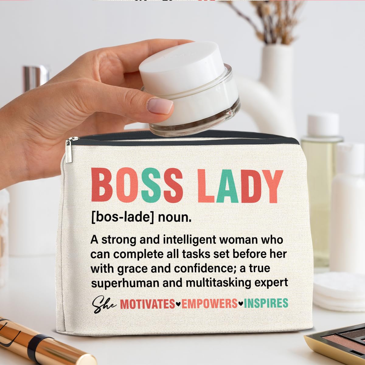 UPNEGE Boss Lady Gifts for Women - Female Boss Lady Makeup Bag with Zipper Closure