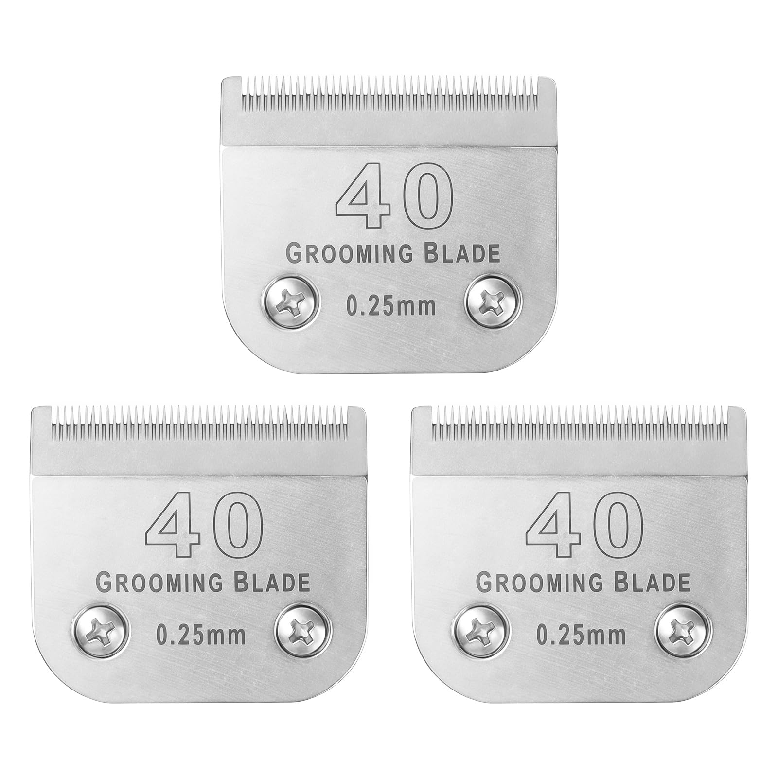 MEMIRY 3 Pcs Size 40# Detachable Dog Grooming Blades, Compatible with Andis, Oster A5, Wahl KM10 Series Clippers, Cut Length 0.25mm, Silver (40# 0.25mm, 3 Packs)