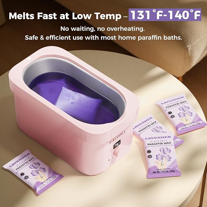 GIRLEARLE Paraffin Wax Refills 10 Packs for Paraffin Wax Bath Machine - for Dry Cracked Skin on Hands, Feet, Elbows - Moisturizing Hydration to Relieve Stiff Muscles & Joints (Lavender)