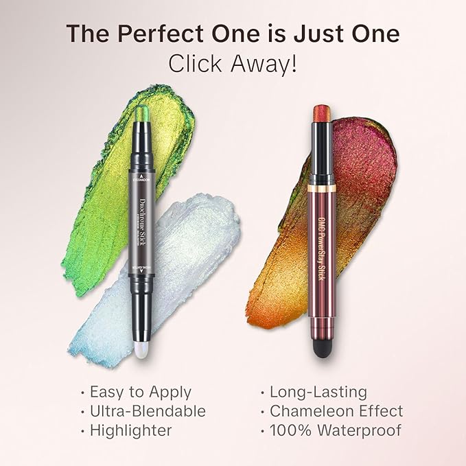 CHARMACY New Duochrome Long Stay Eyeshadow Stick, Creamy Eye Shadow Stick, Multicolor-Shifting Glitter Eyeshadow, Waterproof & Smudge-Proof, High Pigmented, Built-in Smudger #02