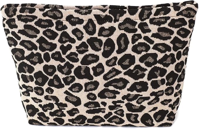 BBORGDC Leopard Jacquard Makeup Bag - Large Capacity Cosmetic Pouch for Travel, Toiletry Bag & Makeup Organizer with Zipper, Perfect for Daily Use & Gifts