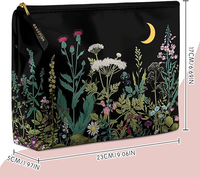 GEGEPINK Cute Makeup Bag for Purse Waterproof Cosmetic Bags for Women Funny Smooth Zipper Travel Toiletry Pouch 10X8 Inches-Wildflowers Makeup pouch
