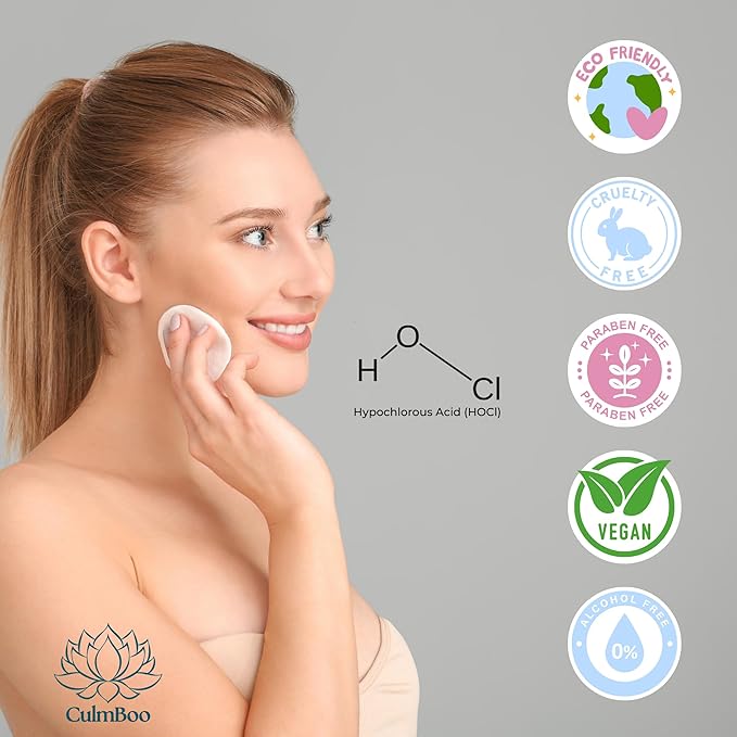 CulmBoo, Hypochlorous Acid Spray for Face & Skin - HOCl, Acne Prone Skin, Eczema, Natural Tattoo Aftercare, Piercing Aftercare Spray, Eye Lash Cleanser, Face Mist Toner, Wound Care Cleanser, 16 Fl Oz
