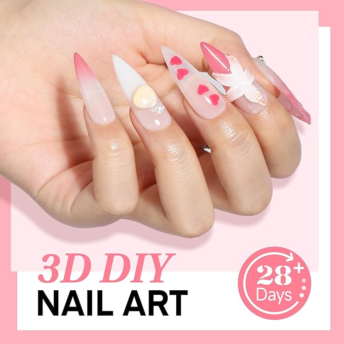 UNA GELLA 3D Gel Nail Art, 3D Nail Gel Sculpting G el Glue 15g 4 in 1 No Wipe Clear Nail Polish for Nails Tips, Chrome Powder, Nail Charms Gems, Drawing and DIY Nail Art Lamp Curing Needed
