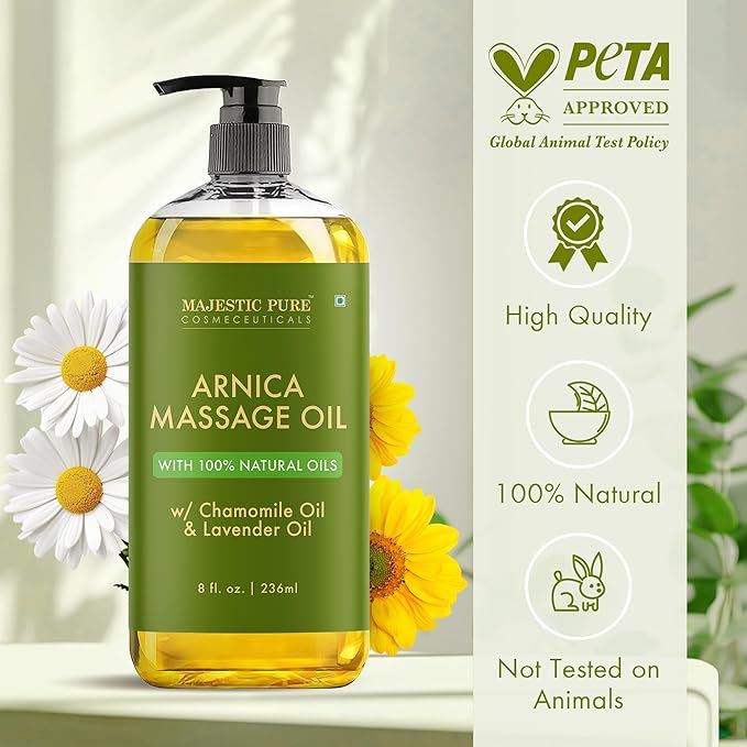 Majestic Pure Arnica Massage Oil, Relaxing Body Oil, 8 Fl Oz