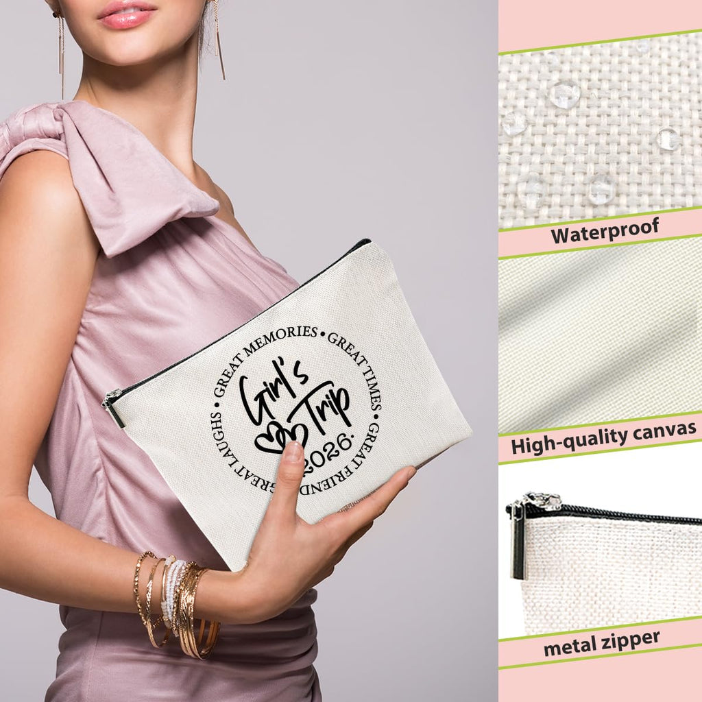 BQXH 4 Pcs Girls Trip Gifts Favors, Girls Weekend Gifts Makeup Bag, Bestie Weekend Bag Toiletry Bag with Liner, Vacation Cosmetic Bag, Friendship Gift for Women Friend Daughter, Graduation Gift