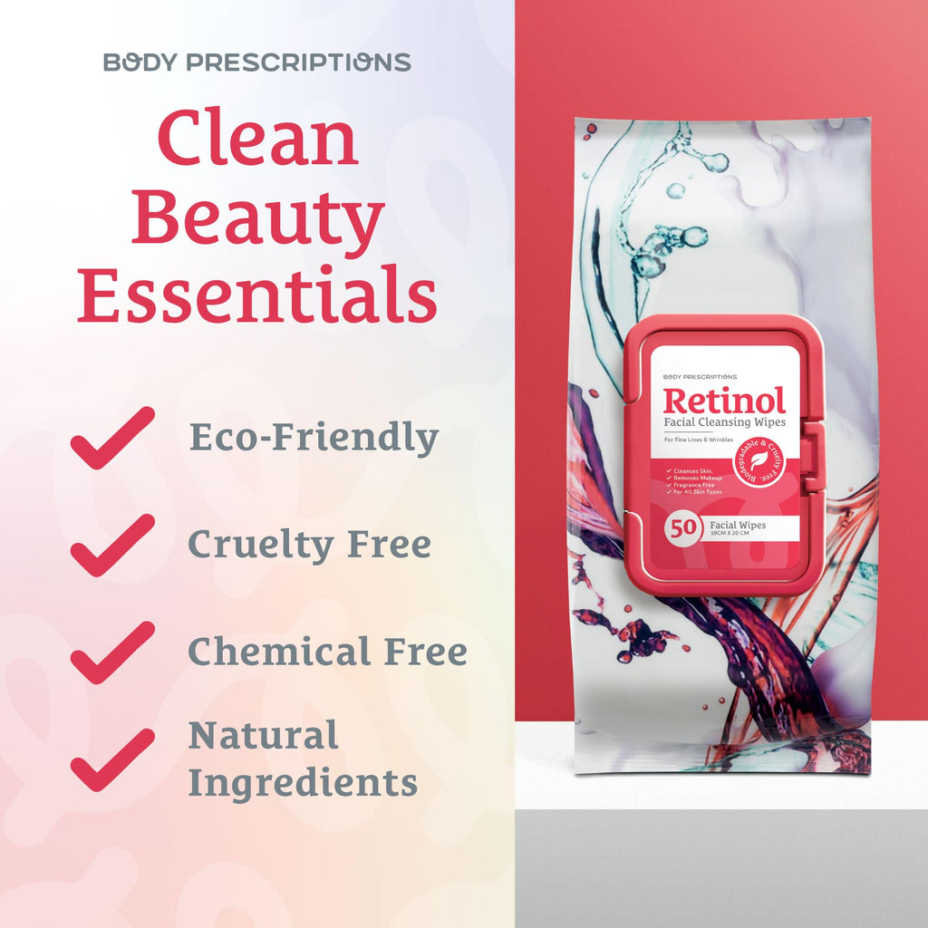 Body Prescription Makeup Cleansing Wipes - Gentle and Effective Face Wipes, 50 Count (Pack of 3), Retinol