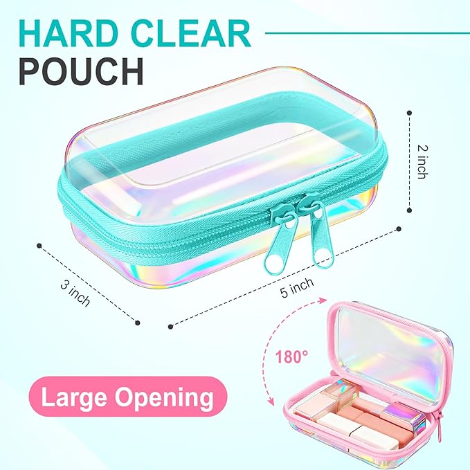 Hoolerry 3 Pcs Clear Hard Zipper Case Hard Plastic Zipper Pouch Makeup Bag Portable Travel Organizer for Cosmetics, Office Supplies, Documents & Toiletries(Laser,Xs)