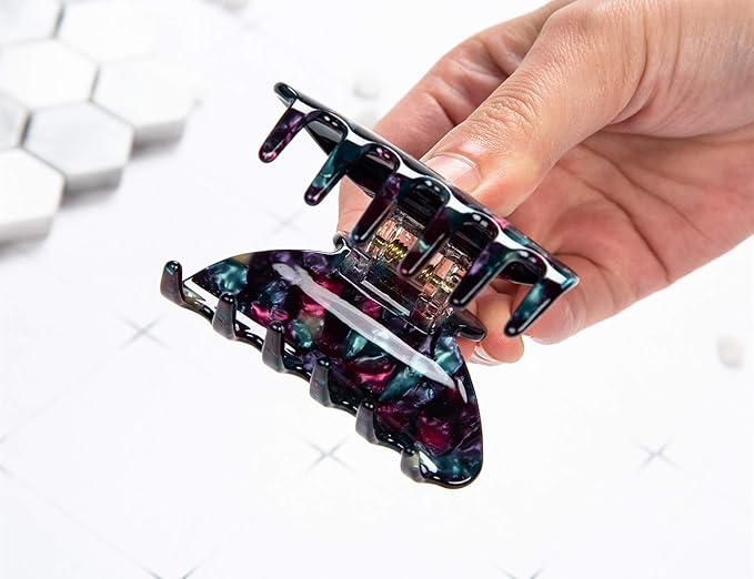 Prettyou Handmade Celluloid Acetate French Design Barrettes Tortoise Shell Claws Hair Claw Luxury Fashion Accessories Hair Clip for Women (Black)