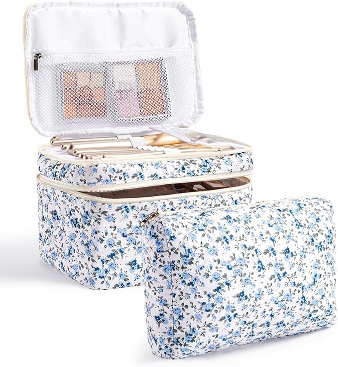 HBselect 2Pcs Travel Makeup Bag Large Quilted Cosmetic Bag Make up Bag