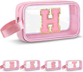 Vodolo Initial Makeup Bag,Letter H Cute Clear Monogrammed Cosmetic Travel Bag for Womens Girls,Personalized Pink Aesthetic Traveling Make Up Organizer Bag for Beach,Waterproof Toiletry Bag