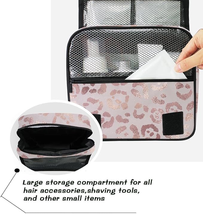 senya Hanging Travel Toiletry Bag Leopard Print Cheetah Rose Gold Kit Makeup Case Cosmetics Organizer for Men Women…