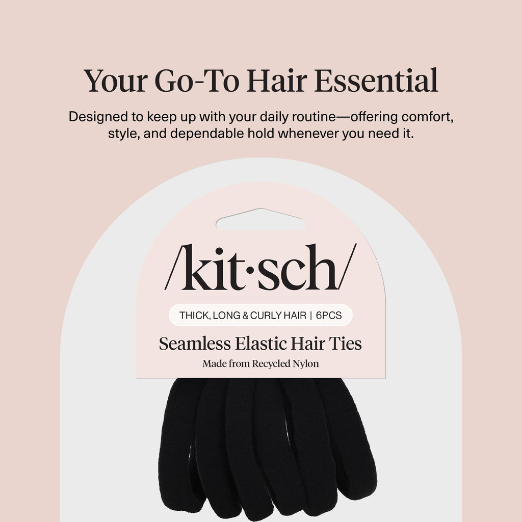 Kitsch Elastic Hair Ties No Damage | Stretchable Hair Bands - Black, 6pcs