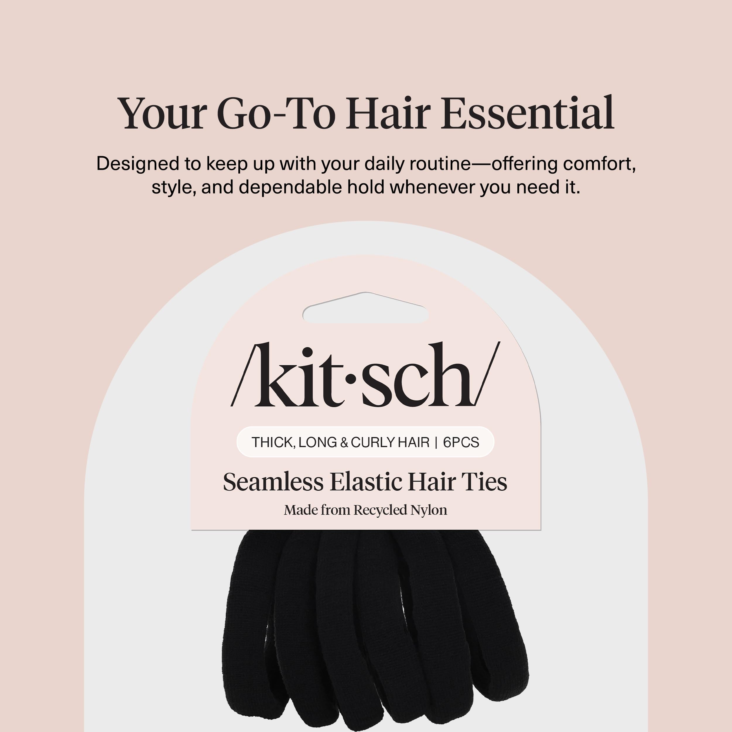 Kitsch Elastic Hair Ties No Damage | Stretchable Hair Bands - Black, 6pcs
