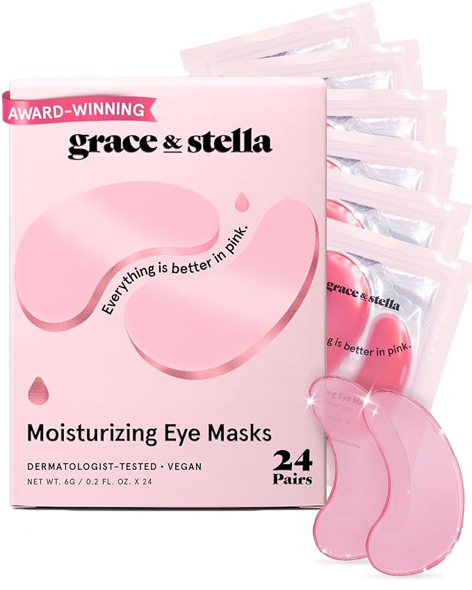 grace & stella Award Winning Under Eye Mask - Gifts for Women - Reduce Dark Circles, Puffy Eyes, Wrinkles, Under Eye Patches - Birthday, Bachelorette Party Favors - Vegan Self Care (24 Pairs, Pink)