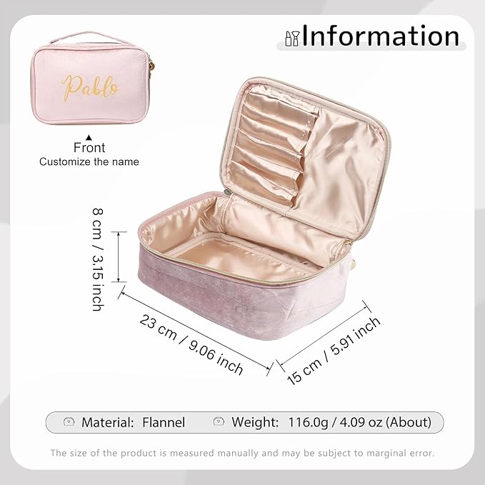 Dreamgem Personalized Name Makeup Bags - Monogrammed Gift for Women Girls Cosmetic Bag with Zipper Gift Ideal for Teen Girls Women Birthday Friend Mom (Pink)